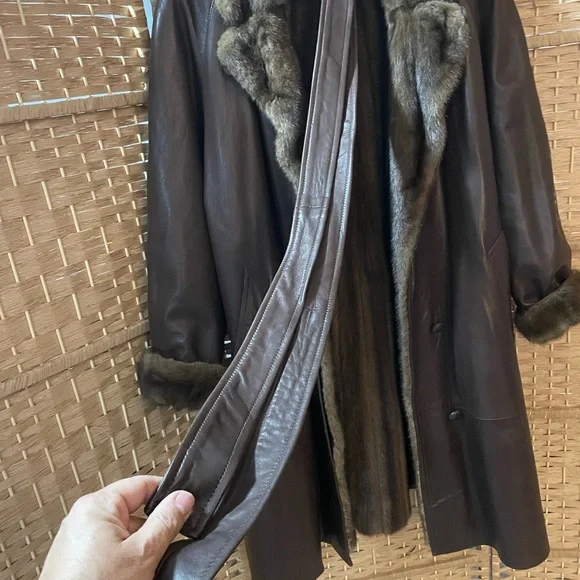 Brown Leather Jacket with Faux Fur Trim - Picture 5 of 11